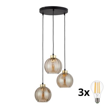 LED lestenec na kablu DEVI 3xE27/15W/230V črna/dimno bež