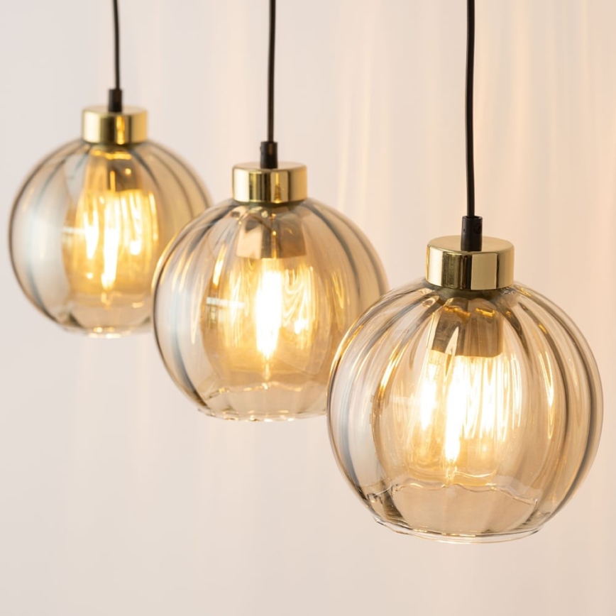 LED lestenec na kablu DEVI 3xE27/15W/230V črna/dimno bež