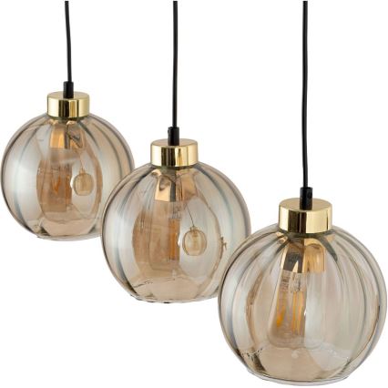 LED lestenec na kablu DEVI 3xE27/15W/230V črna/dimno bež