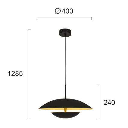 LED lestenec na kablu MONICA LED/16W/230V črna/zlata