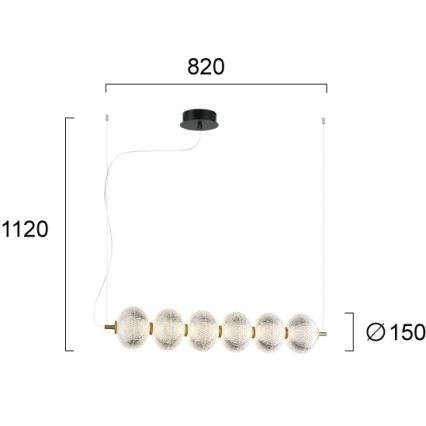 LED lestenec na kablu PELLUCID LED/23W/230V zlata/prozorna