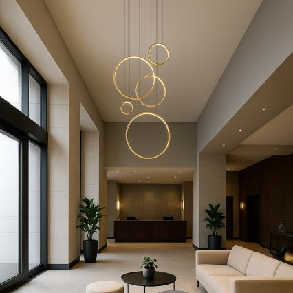 LED lestenec na kablu SATURNO LED/100W/230V v zlati barvi