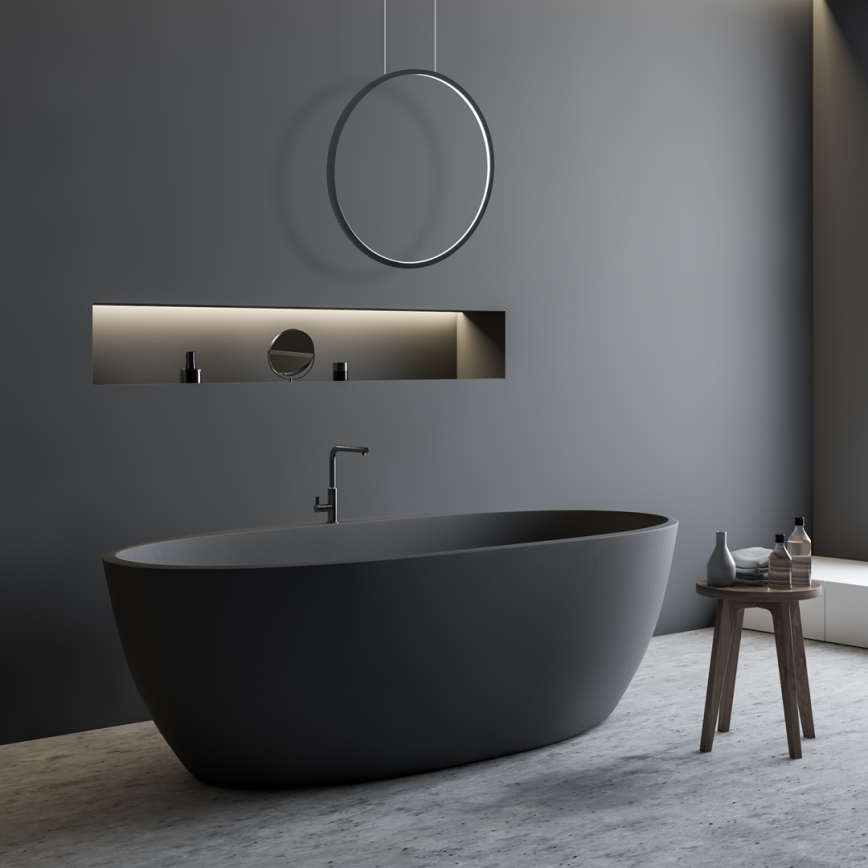 LED lestenec na kablu SATURNO LED/28W/230V Ø 50 cm IP44 črn