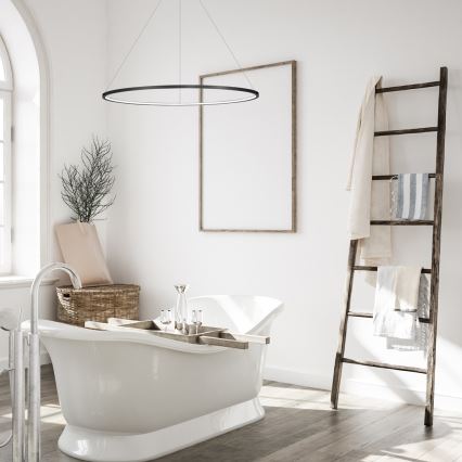 LED lestenec na kablu SATURNO LED/57W/230V, premer 100 cm, IP44, črna