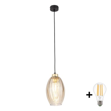 LED lestenec na kablu SEBO 1xE27/15W/230V črna/dimna bež