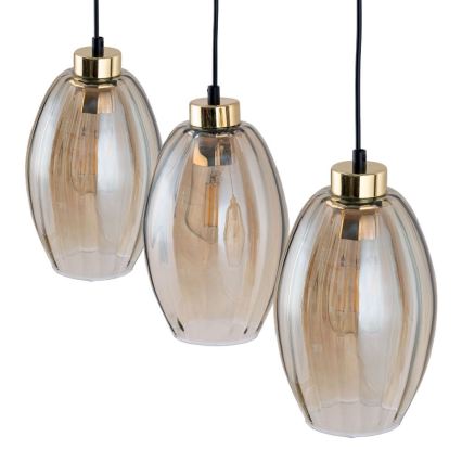 LED lestenec na kablu SEBO 3xE27/15W/230V črna/dimljeno bež