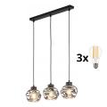 LED lestenec na kablu ZULIA 3xE27/15W/230V črna/dimljena črna