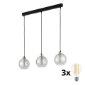 LED lestenec na lanku DEVI 3xE27/15W/230V črna/prozorna