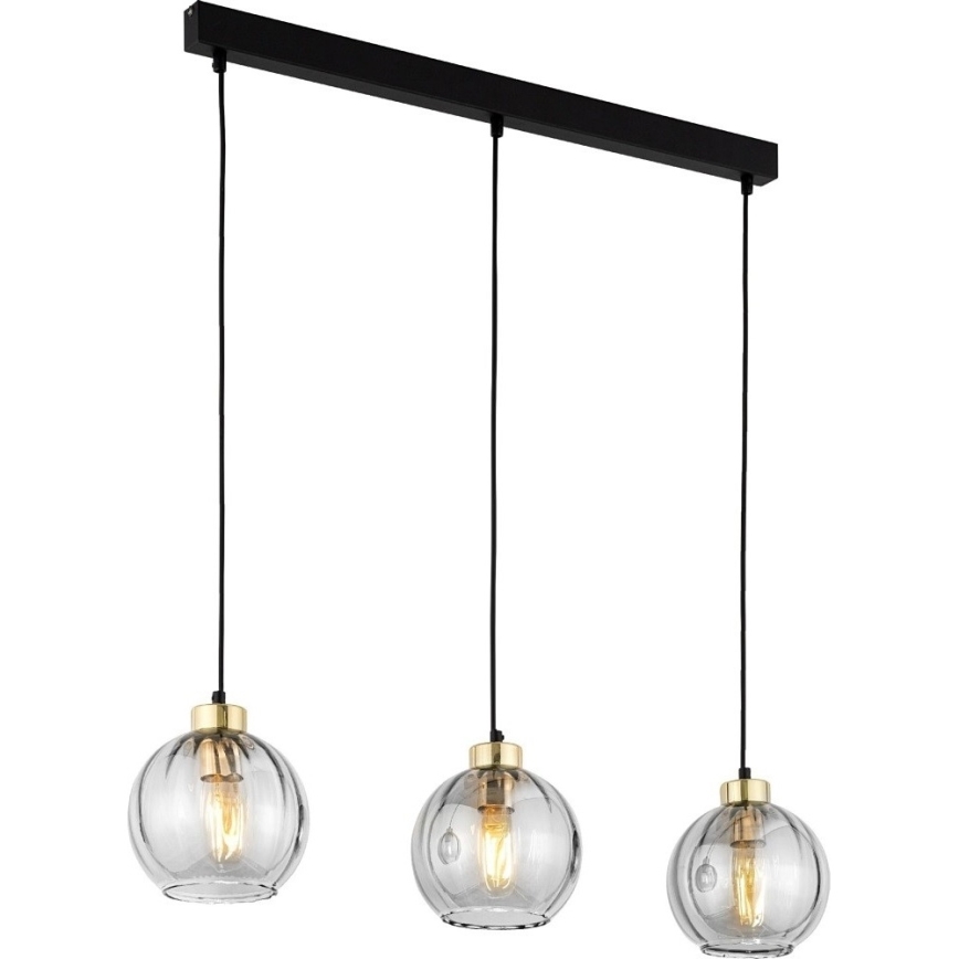 LED lestenec na lanku DEVI 3xE27/15W/230V črna/prozorna