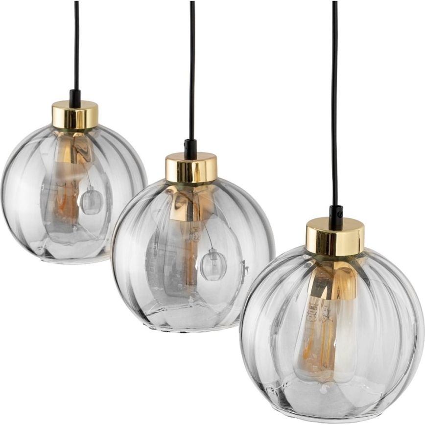 LED lestenec na lanku DEVI 3xE27/15W/230V črna/prozorna