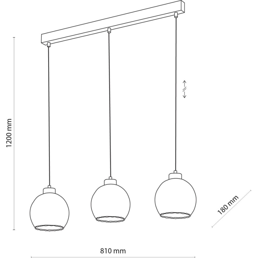 LED lestenec na lanku DEVI 3xE27/15W/230V črna/prozorna