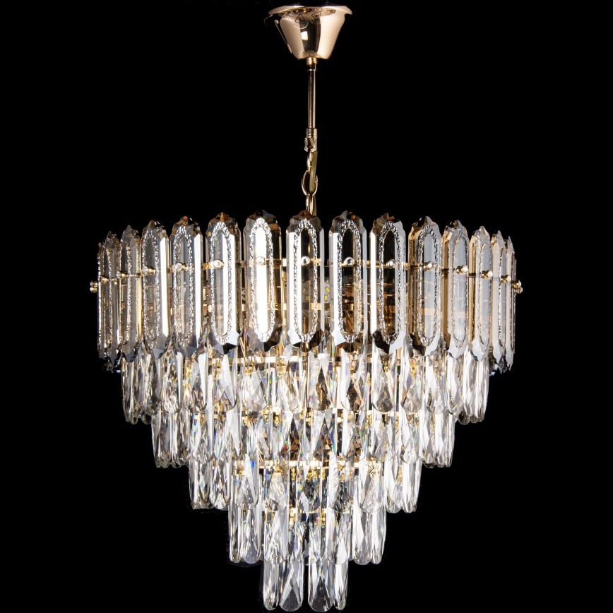 LED Lestenec na verigi 9xE27/60W/230V + 6xLED/6W pr. 50 cm zlata