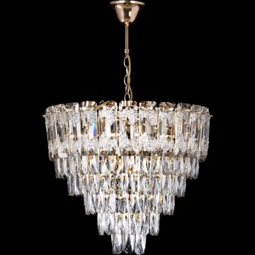 LED lestenec na verigi 9xE27/60W/230V + 6xLED/6W, premer 50 cm, zlate barve