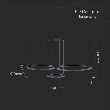 LED Lestenec na vrvici 3xLED/19W/230V 3000K črna