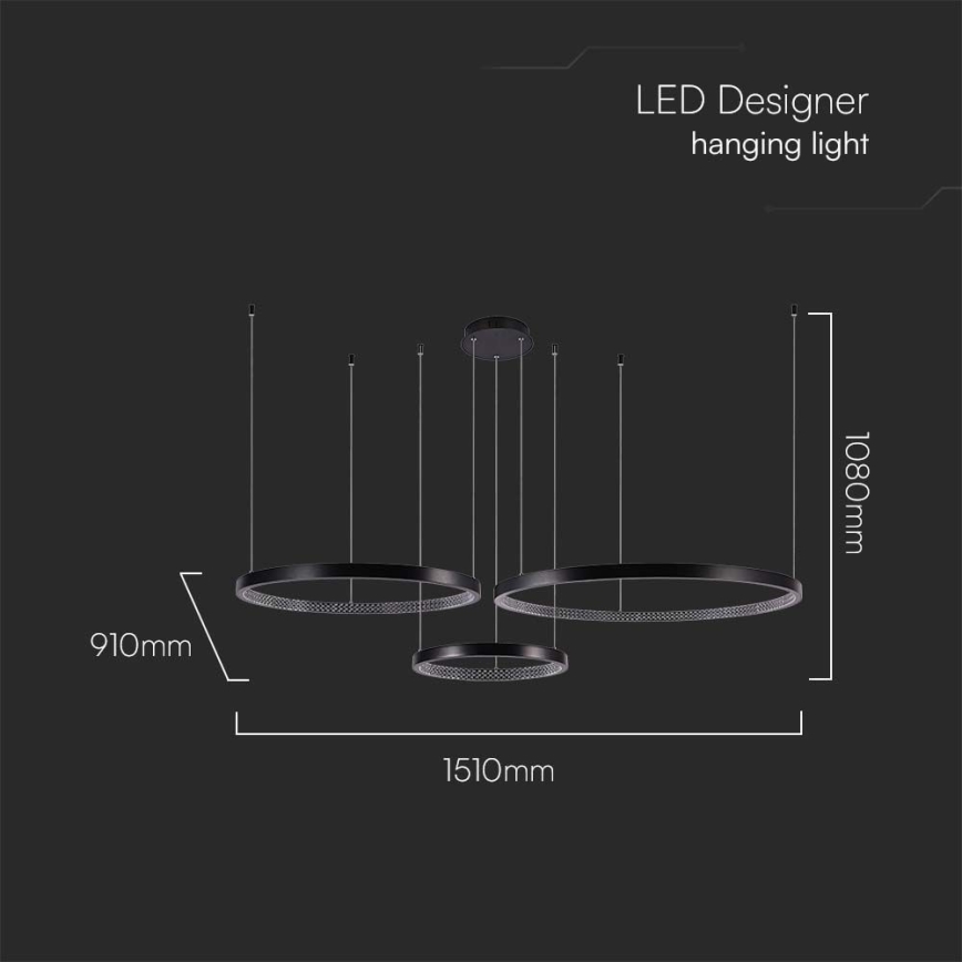 LED Lestenec na vrvici 3xLED/19W/230V 4000K črna