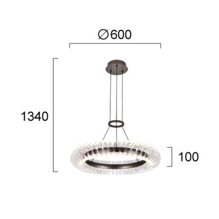 LED lestenec na vrvici ALBA LED/39W/230V siva/prozorna