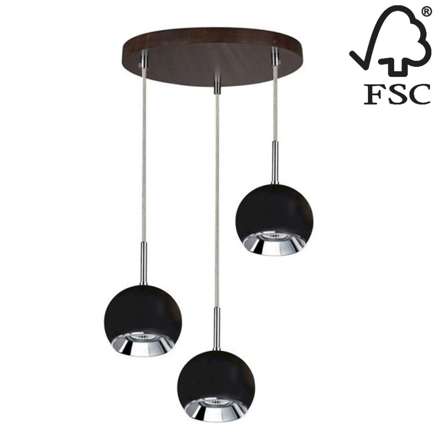 LED Lestenec na vrvici BALL WOOD 3xGU10/5W/230V bukev - FSC certifikat