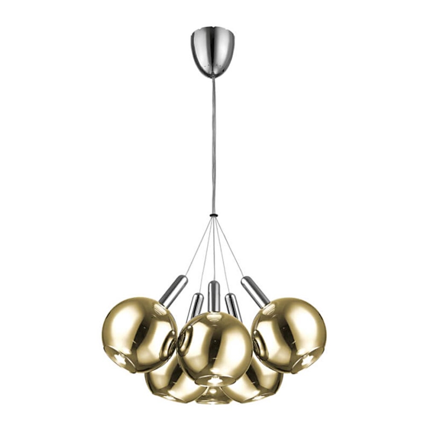 LED Lestenec na vrvici BALLS 6xLED/5W230V zlata/mat krom