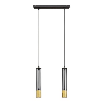LED Lestenec na vrvici BARS 2xGU10/4,8W/230V črna/zlato