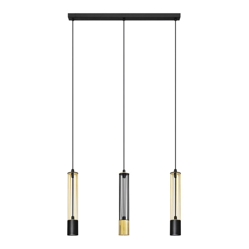LED Lestenec na vrvici BARS 3xGU10/4,8W/230V črna/gold