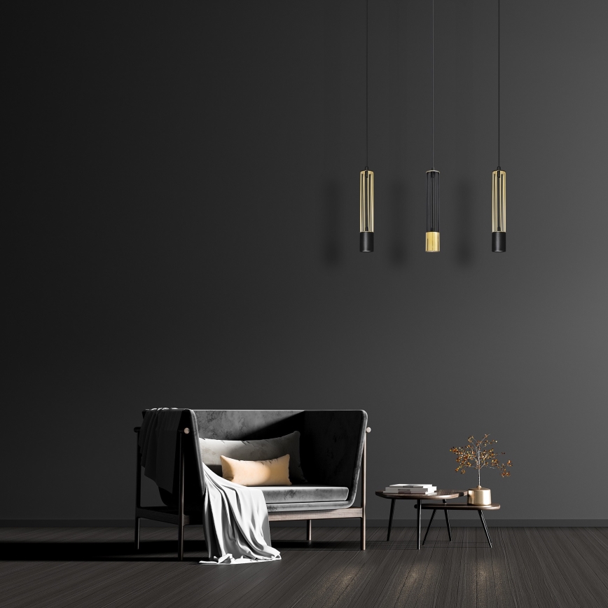 LED Lestenec na vrvici BARS 3xGU10/4,8W/230V črna/gold