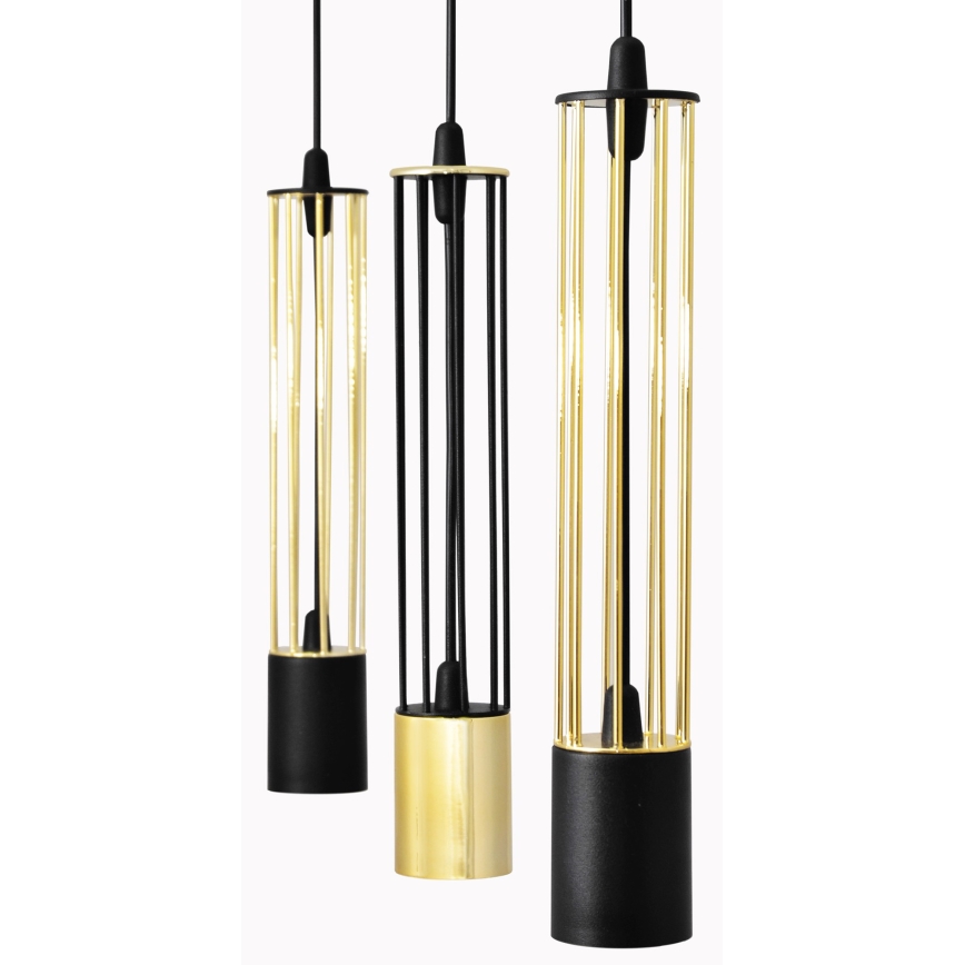 LED Lestenec na vrvici BARS 3xGU10/4,8W/230V črna/gold
