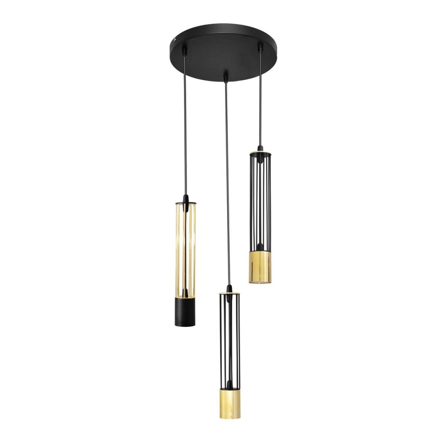 LED Lestenec na vrvici BARS 3xGU10/4,8W/230V črna/zlata