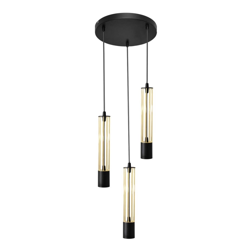 LED Lestenec na vrvici BARS 3xGU10/4,8W/230V črna/zlata