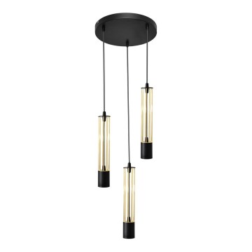 LED Lestenec na vrvici BARS 3xGU10/4,8W/230V črna/zlato