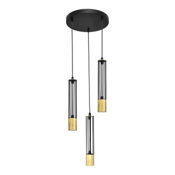 LED Lestenec na vrvici BARS 3xGU10/4,8W/230V črna/zlato