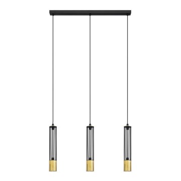 LED Lestenec na vrvici BARS 3xGU10/4,8W/230V črna/zlato