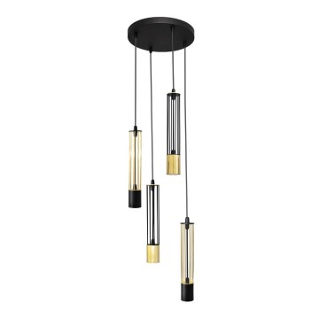 LED Lestenec na vrvici BARS 4xGU10/4,8W/230V črna/gold