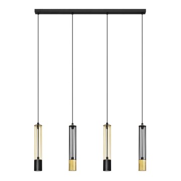 LED Lestenec na vrvici BARS 4xGU10/4,8W/230V črna/zlata