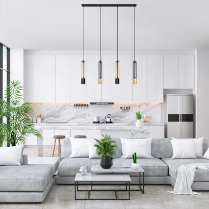 LED Lestenec na vrvici BARS 4xGU10/4,8W/230V črna/zlata