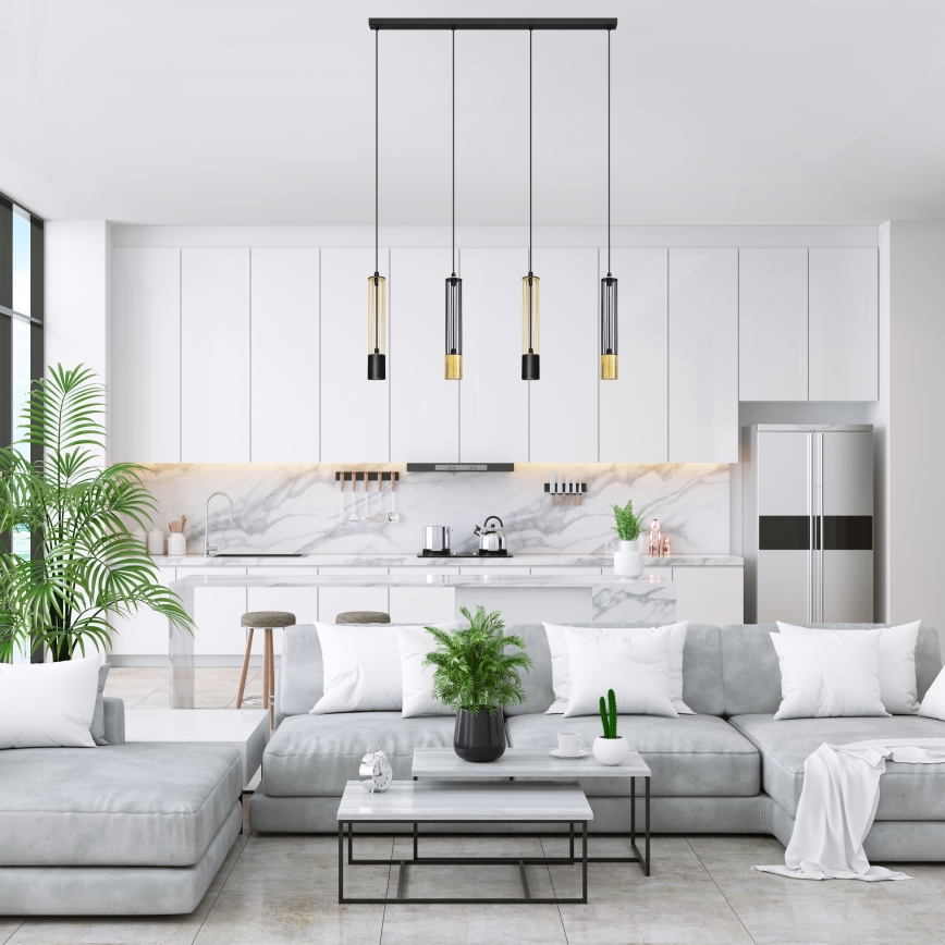 LED Lestenec na vrvici BARS 4xGU10/4,8W/230V črna/zlata