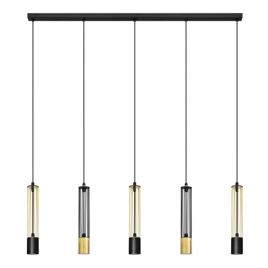 LED Lestenec na vrvici BARS 5xGU10/4,8W/230V črna/zlata