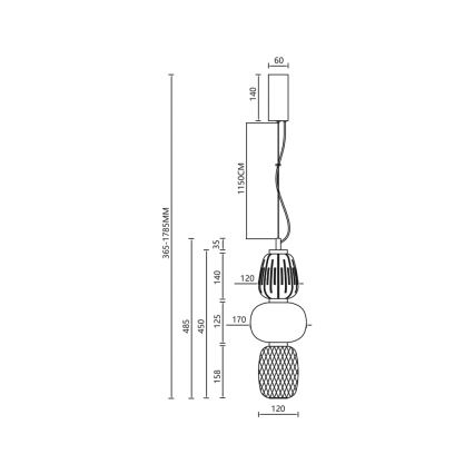 LED Lestenec na vrvici CARO LED/28W/230V krom