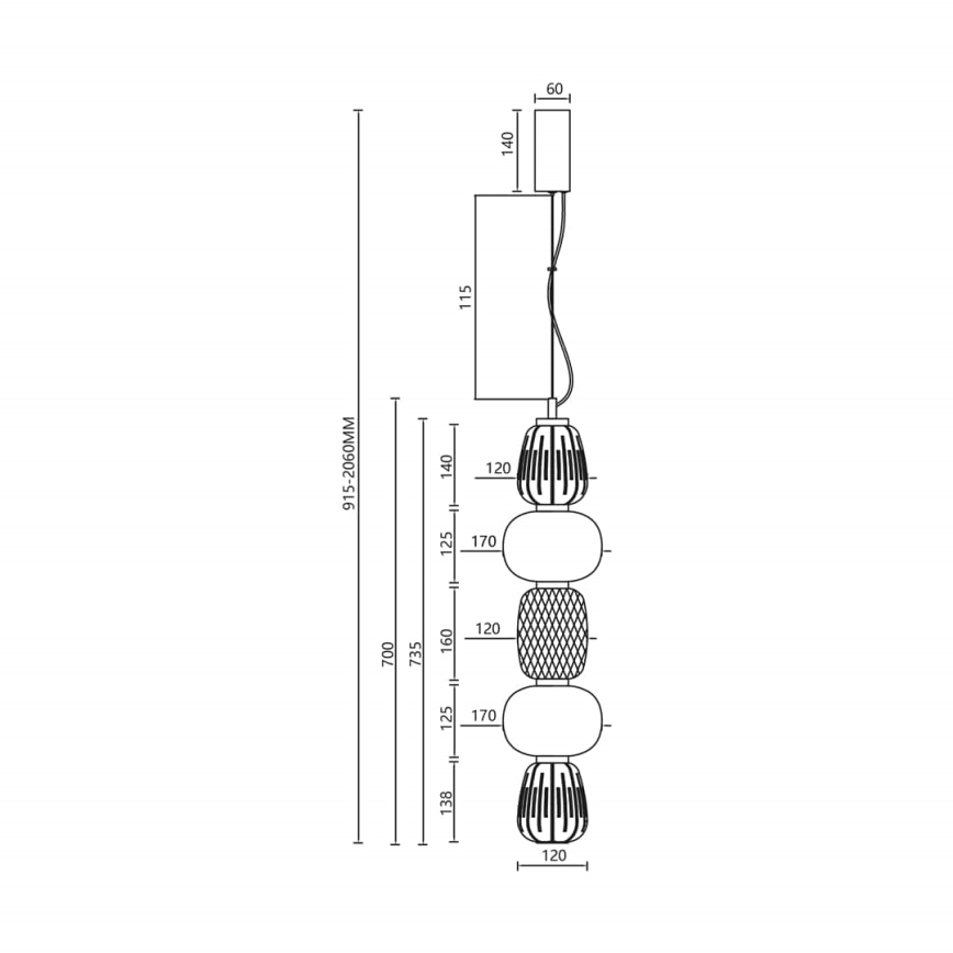 LED Lestenec na vrvici CARO LED/40W/230V sijajni krom