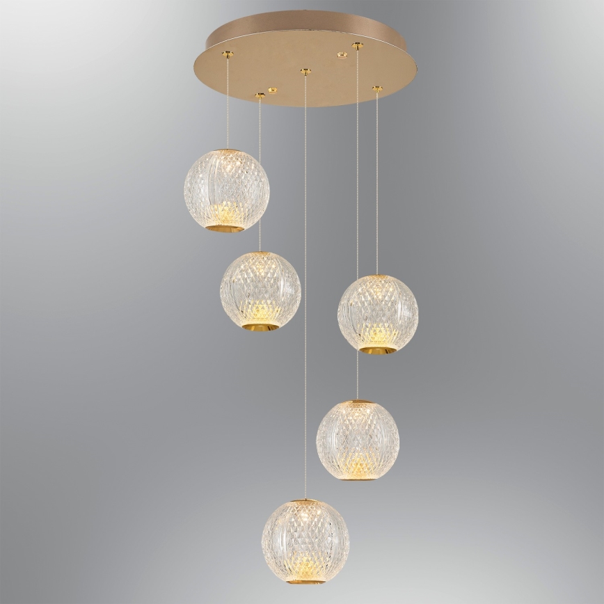 LED lestenec na vrvici CREMONA 5xLED/5W/230V 3000K zlata