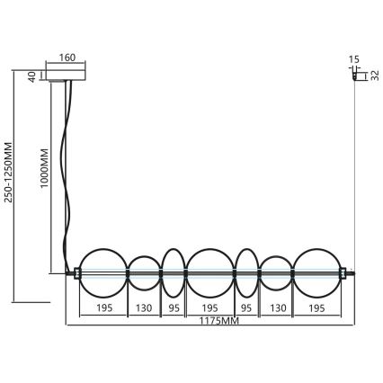 LED Lestenec na vrvici DAPHNE LED/40W/230V zlata