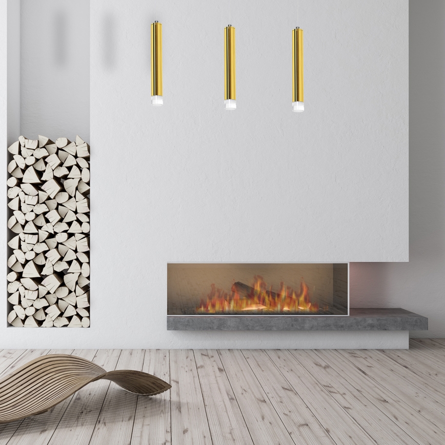 LED Lestenec na vrvici GOLDIE 3xLED/15W/230V zlat