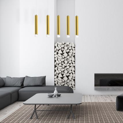 LED Lestenec na vrvici GOLDIE 5xLED/25W/230V zlat