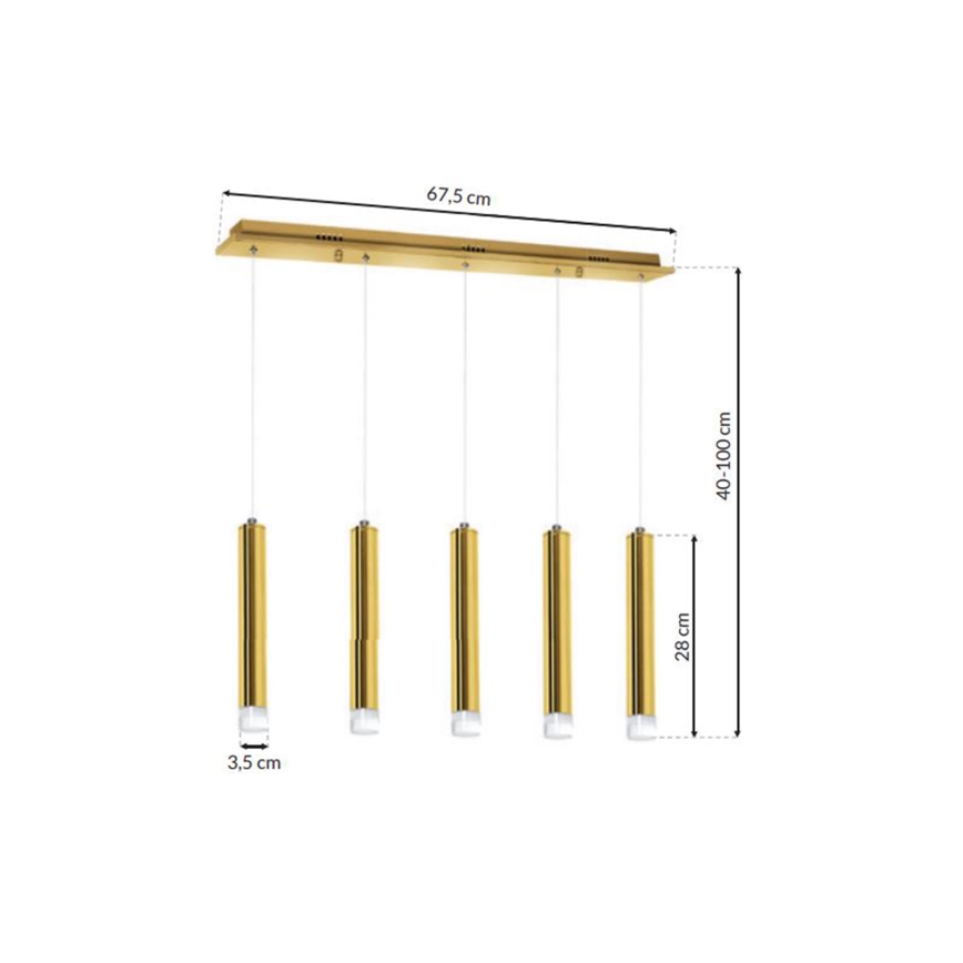 LED Lestenec na vrvici GOLDIE 5xLED/25W/230V zlat
