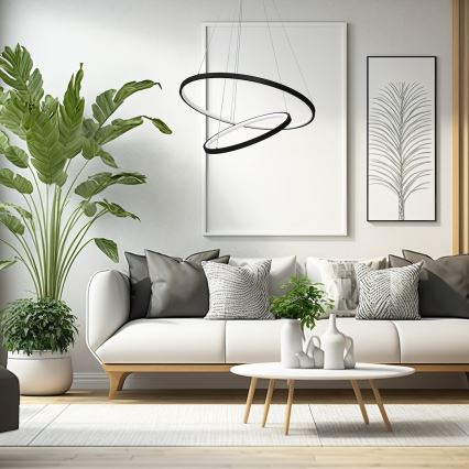 LED Lestenec na vrvici HOOP LED/51W/230V pr. 60 cm 4000K črna