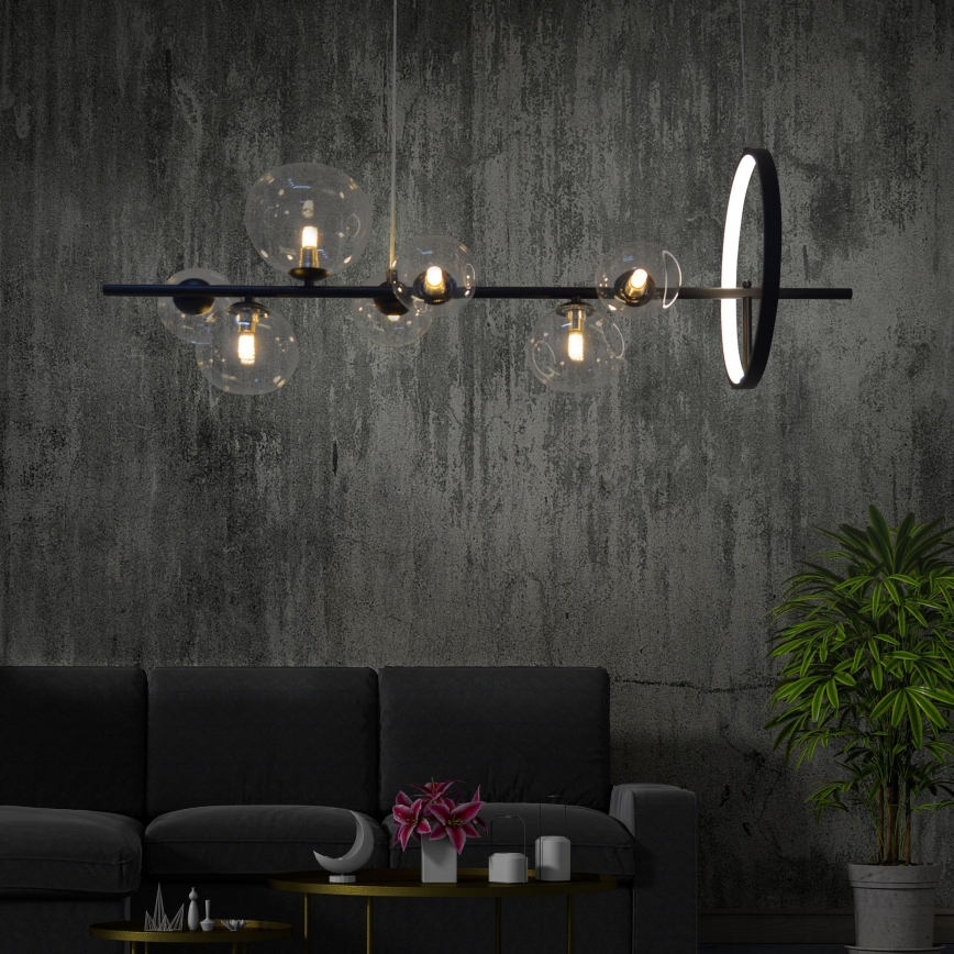 LED Lestenec na vrvici HYBRID LED/15W/230V + 7xG9/6W 4000K črna