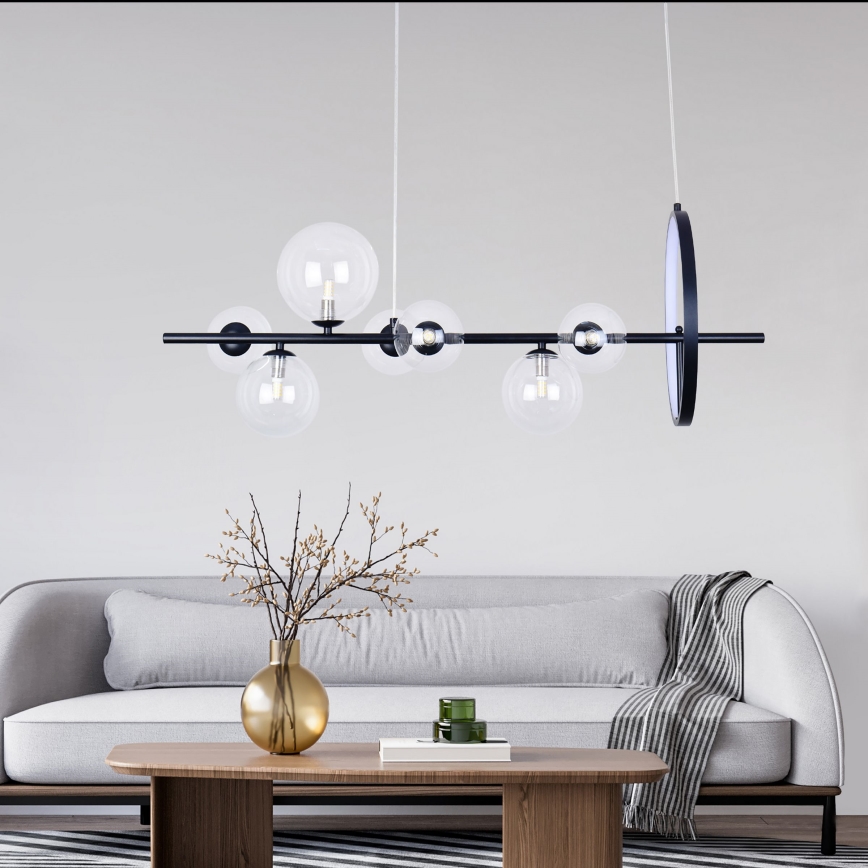 LED Lestenec na vrvici HYBRID LED/15W/230V + 7xG9/6W 4000K črna