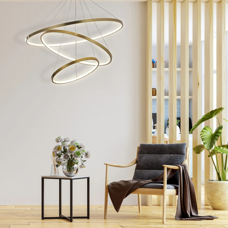 LED Lestenec na vrvici LEA LED/60W/230V 4000K pr. 80 cm zlata