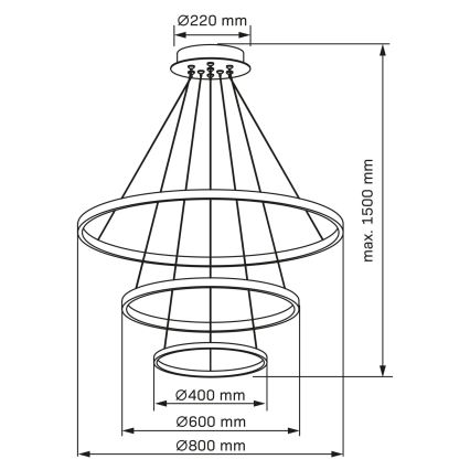 LED Lestenec na vrvici LEA LED/60W/230V 4000K pr. 80 cm zlata