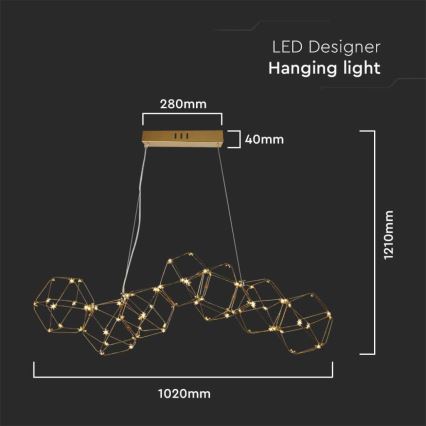 LED Lestenec na vrvici LED/28W/230V 3000K zlata