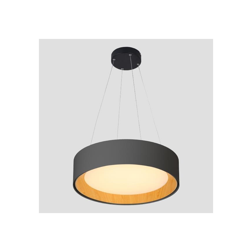 LED Lestenec na vrvici LED/30W/230V 3000K pr. 45 cm črna/hrast